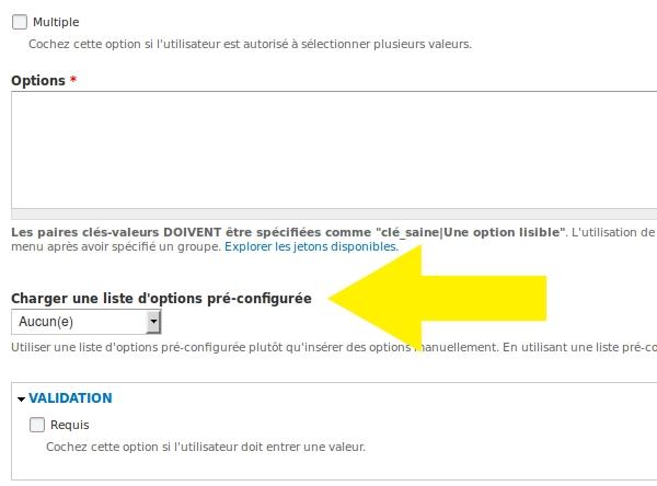 liste d'options pre configurée dans Webform